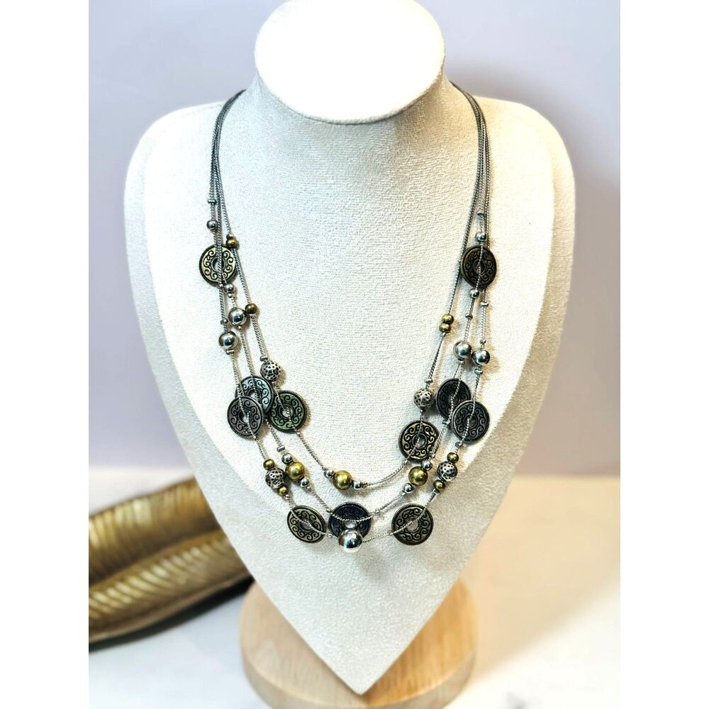 Vintage Mixed Metal Disks Necklace